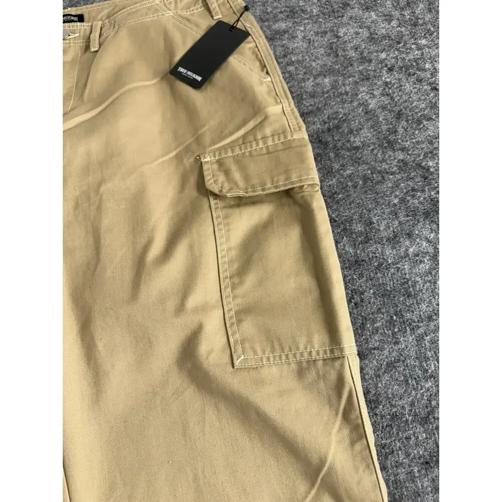 True Religion Jeans Mens 36x32 Cargo Pants Chino Khaki Flat Front N152
